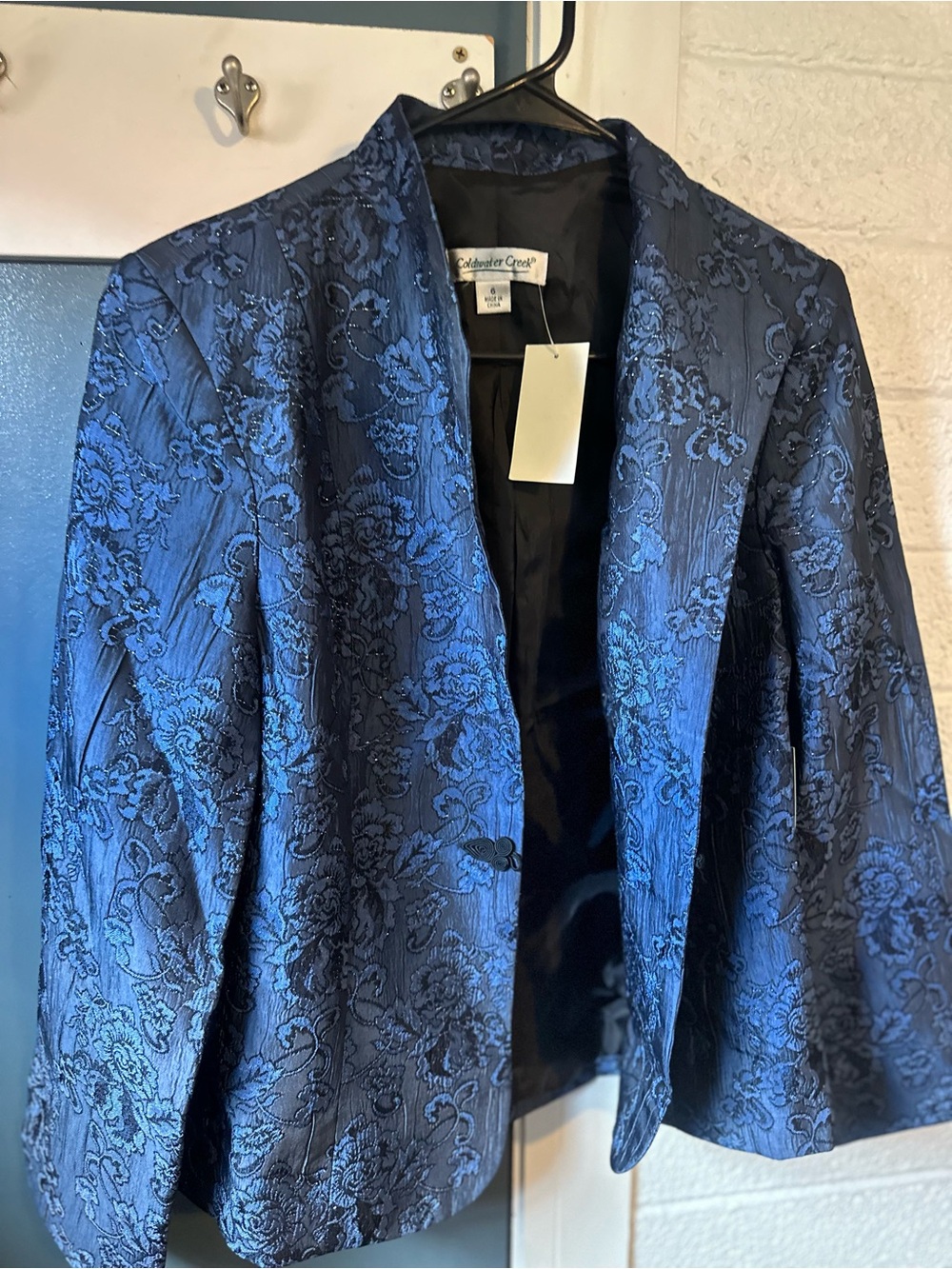 Coldwater Creek Women's Dark Blue Floral Jacquard Blazer